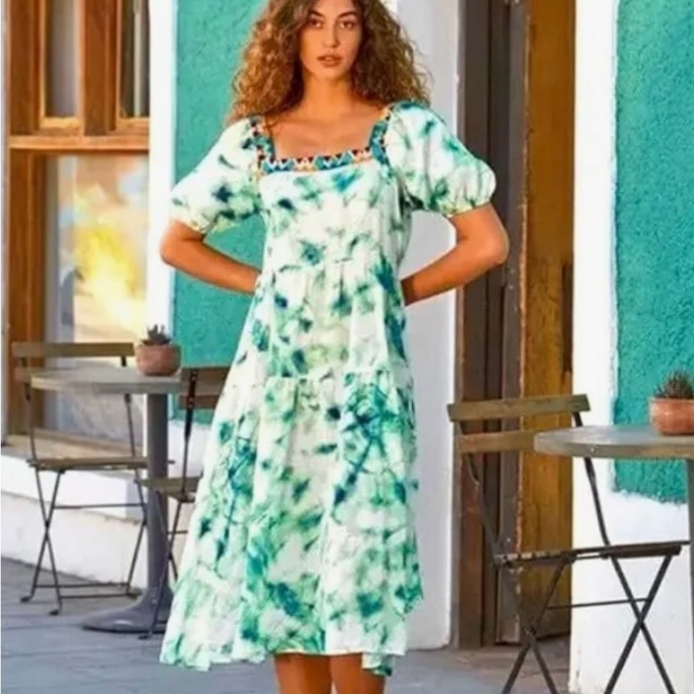 Johnny Was Jade Marble Puff Dress